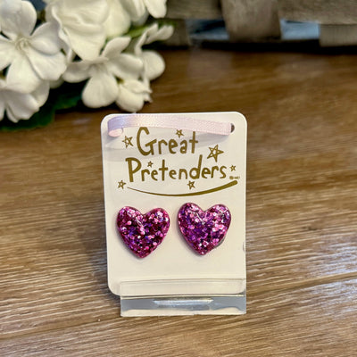 Glitter Hearts Clip-On Earrings