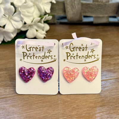Glitter Hearts Clip-On Earrings