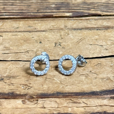 Pave Circle Post Earrings