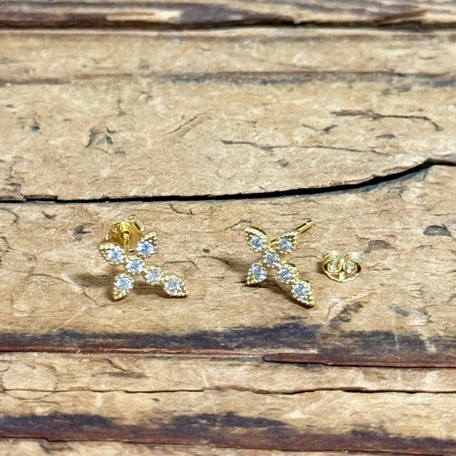 Gold Plated CZ Cross Stud Earrings