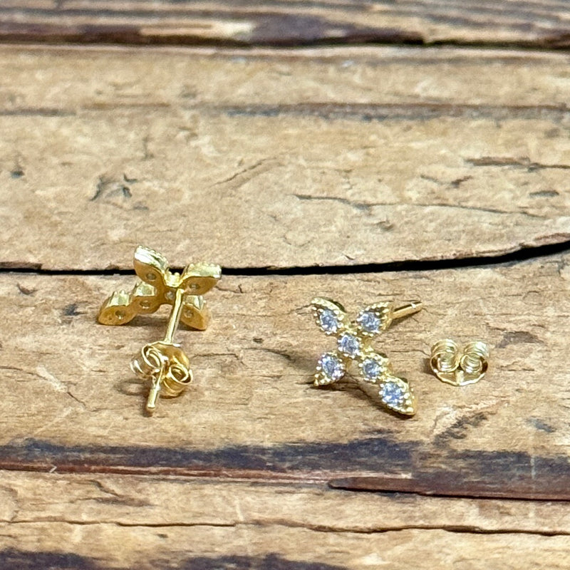 Gold Plated CZ Cross Stud Earrings
