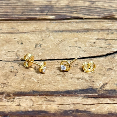 Gold Plated Tiny Circle with CZ Earrings