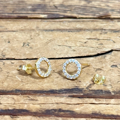 Gold Plated Open Circle Pave CZ Stud Earrings