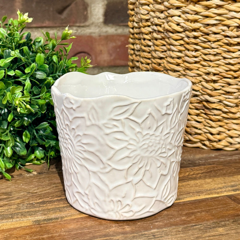 Priscella White Floral Ceramic Pots