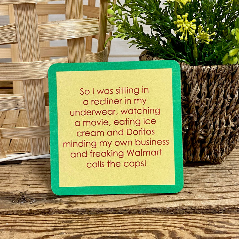 Drinks On Me Coasters With Funny Sayings