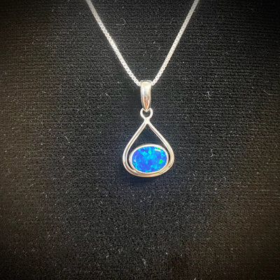 Sterling Silver Necklace Set Blue Opal