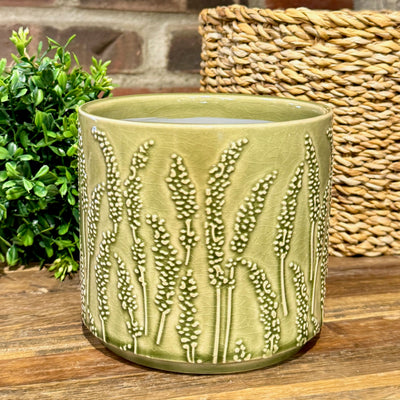 Green Floral Stem Pattern Ceramic Pots