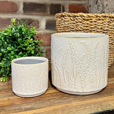 Beige Floral Stem Pattern Ceramic Pots