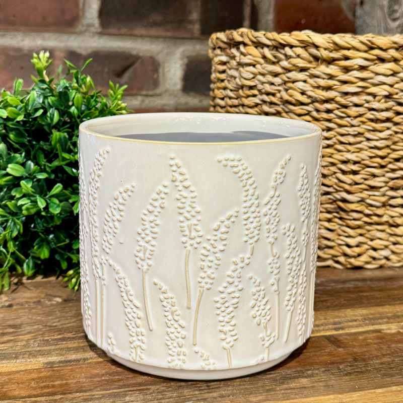 Beige Floral Stem Pattern Ceramic Pots