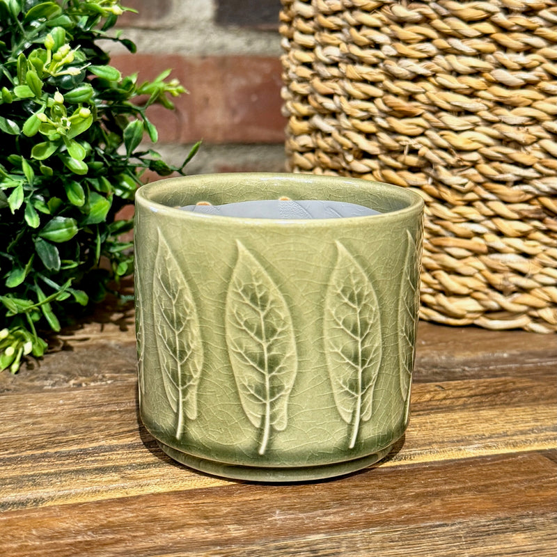 Green Leaf Pattern Ceramic Pot