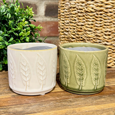 White Leaf Pattern Ceramic Pot