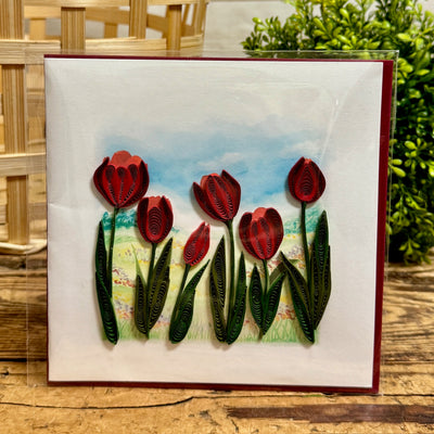 Red Tulip Field Quilling Card
