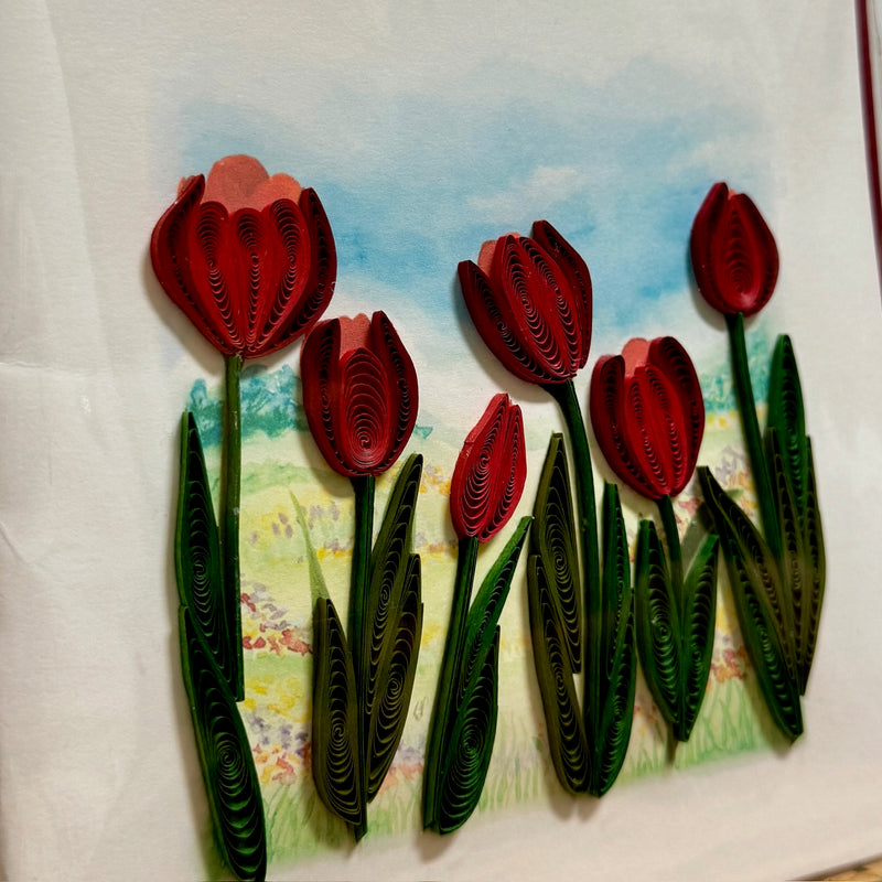 Red Tulip Field Quilling Card
