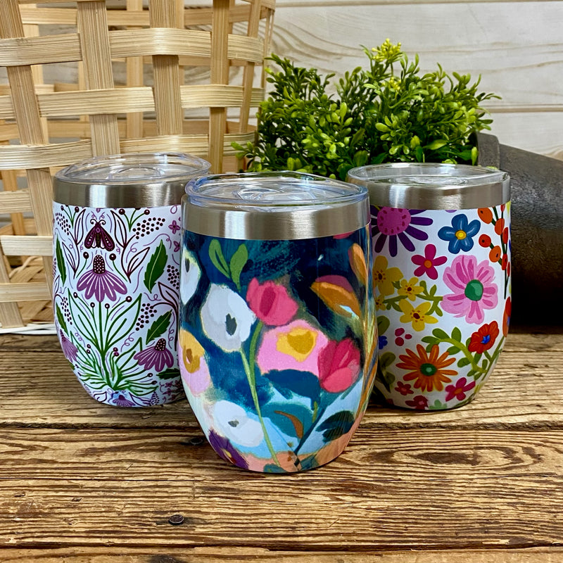 Floral Insulated Stemless Wine Tumblers