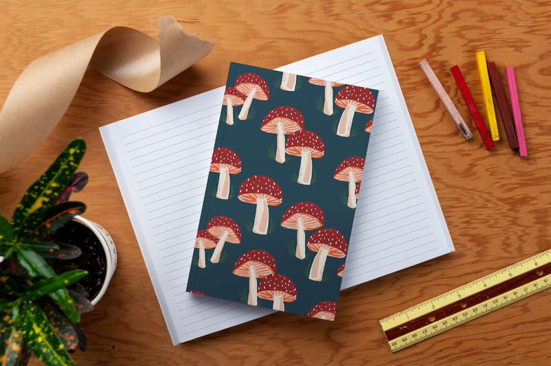 Navy Mushrooms Classic Layflat Lined Notebook