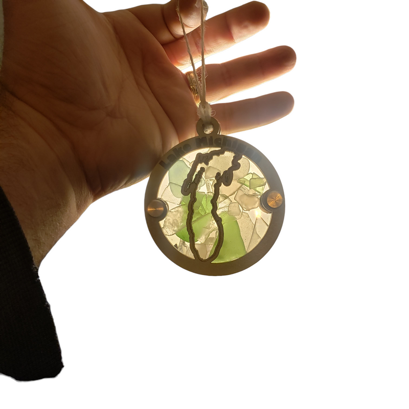 Lake Michigan Glass Shadowbox Ornament