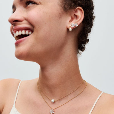 Treated Freshwater Cultured Pearl & Stone Drop Pandora Earrings