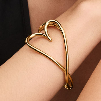 Gold Plated Organic Heart Pandora Bangle Bracelet