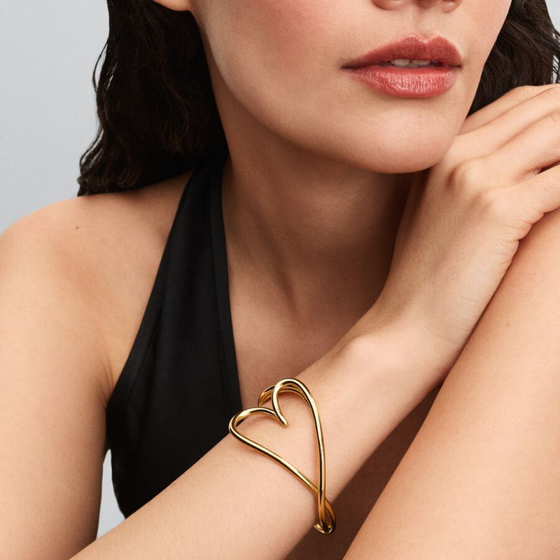 Gold Plated Organic Heart Pandora Bangle Bracelet