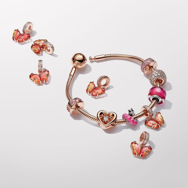 Pink & Yellow Murano Glass Butterfly Dangle Pandora Charm