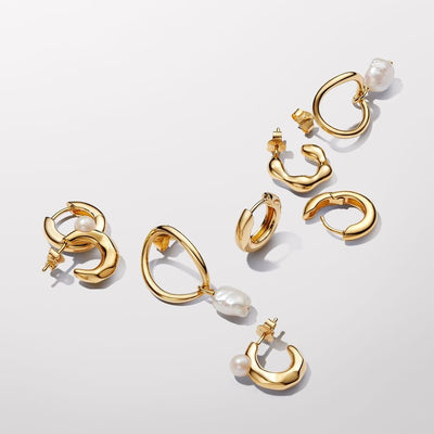 Organically Shaped Open Hoop 14k Gold Plated Pandora Earrings