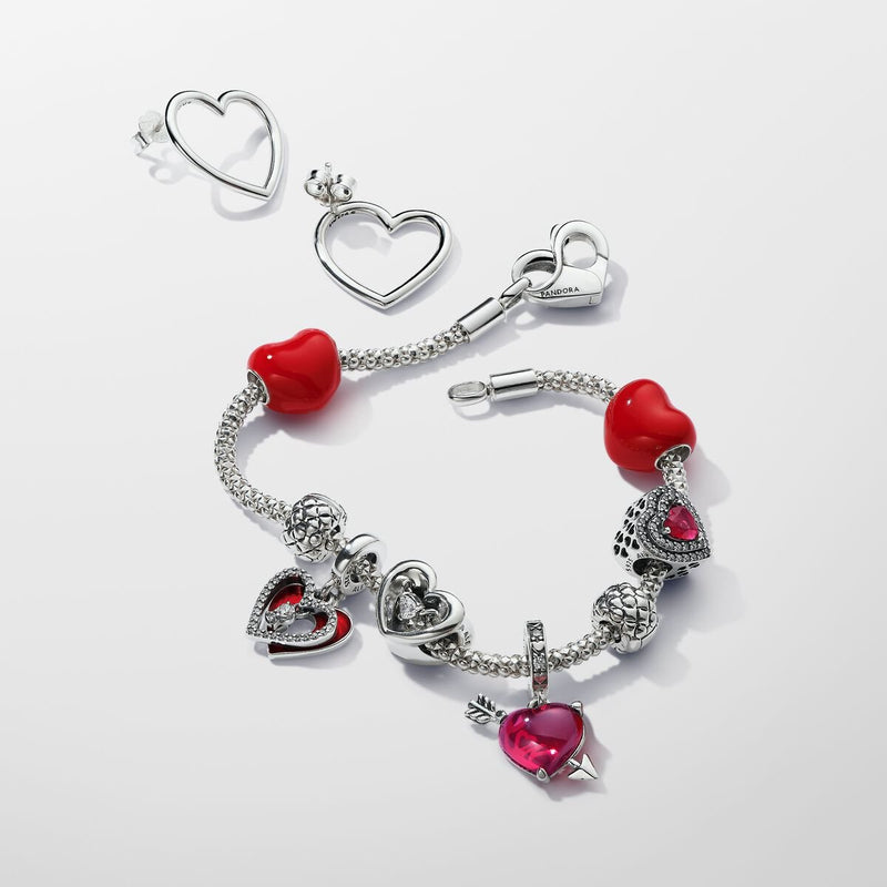 Red Heart & Arrow Murano Glass Dangle Pandora Charm