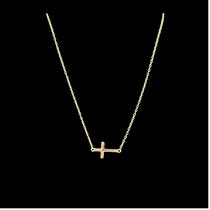 Gold Plated Sideways Cross Necklace