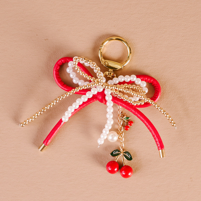 Cherry Layered Bows Keychain Bag Charm