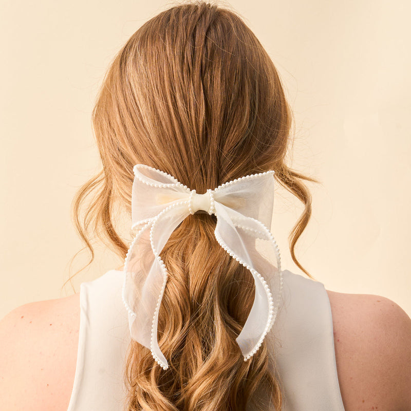 Sheer Pearl Bow Hair Clip