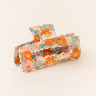 Open Rectangle Floral Hair Claw Clips