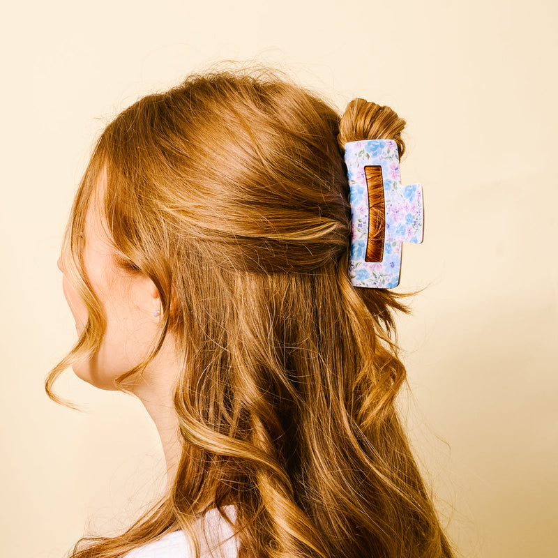 Open Rectangle Floral Hair Claw Clips