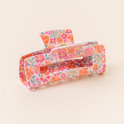 Open Rectangle Floral Hair Claw Clips
