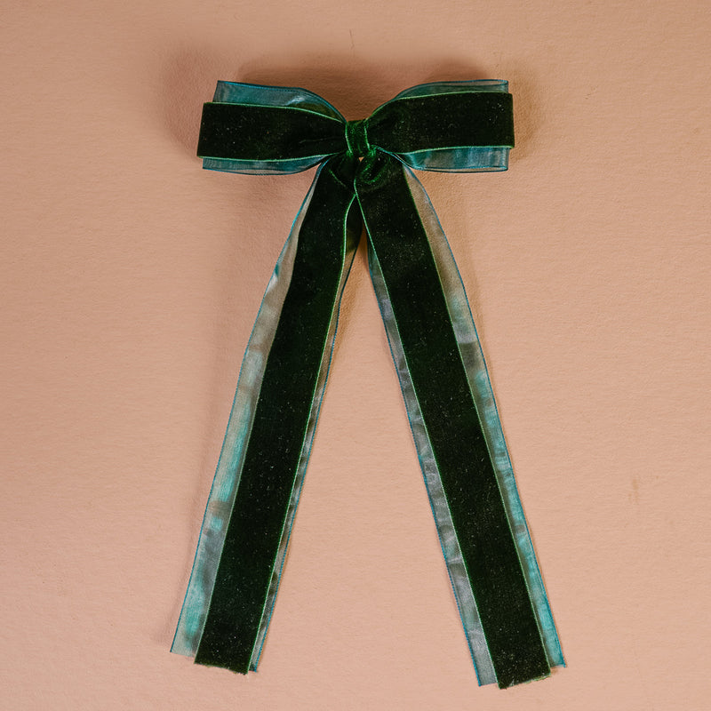 Green Velvet Layered Hair Bow