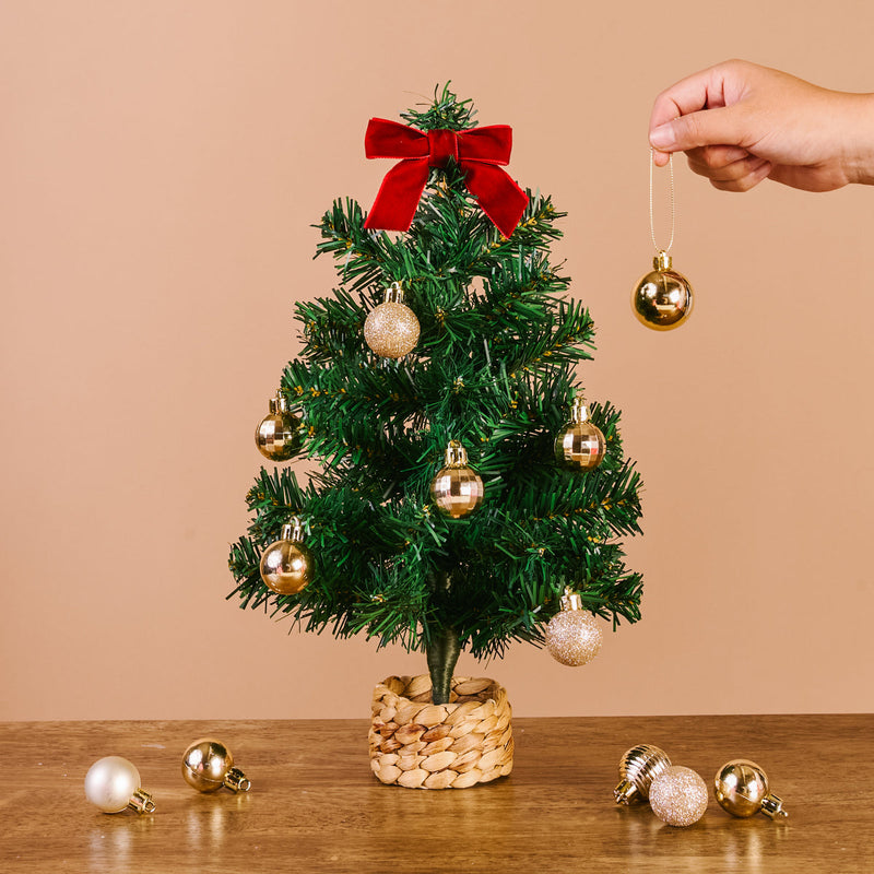 Mini Christmas Tree with Basket and Ribbon