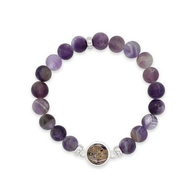 Round Holland Beach Sand Frosted Amethyst Beaded Bracelet