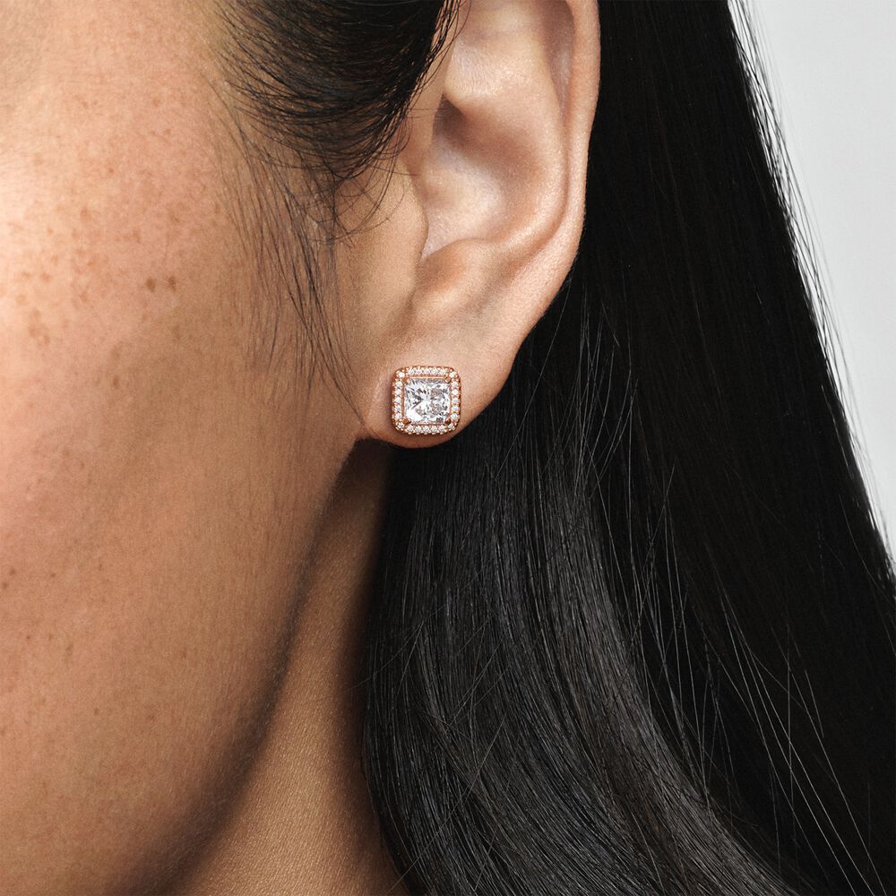 Rose Gold Square Sparkle Halo Stud Pandora Earrings Apothecary Gift Shop