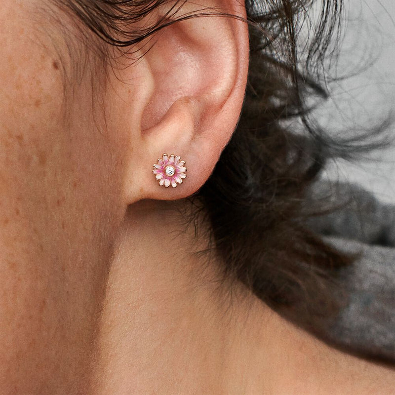 Pink Daisy Flower Stud Pandora Earrings