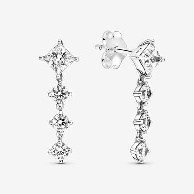 Sparkling Round and Square Drop Pandora Earrings