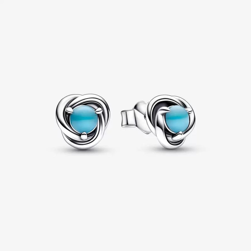 December Turquoise Blue Eternity Circle Stud Pandora Earrings
