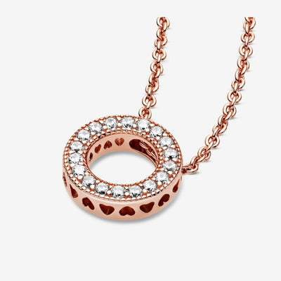 Pandora Logo Pavé Circle Collier Rose Gold Necklace