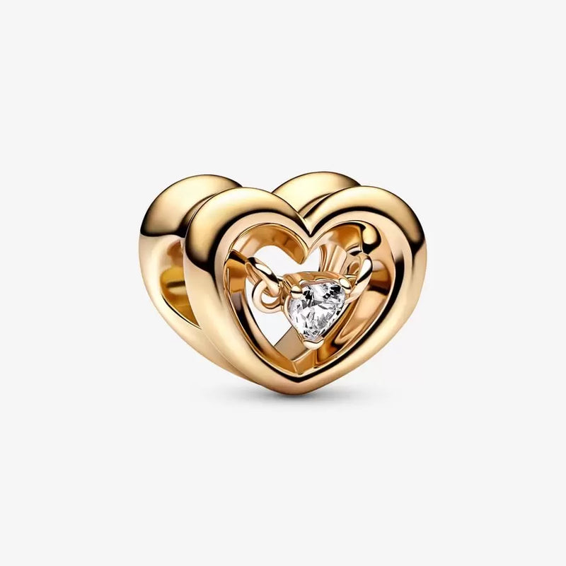 14k Gold Plated Radiant Heart & Floating Stone Pandora Charm