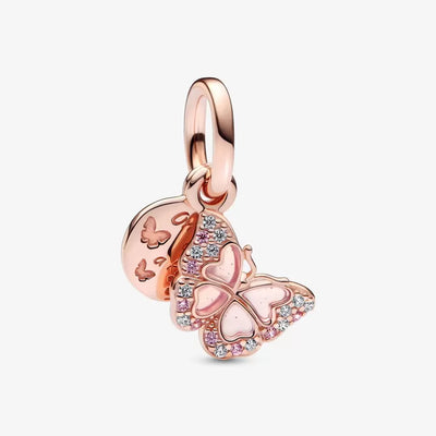 Pink Butterfly & Quote Double Dangle Pandora Charm