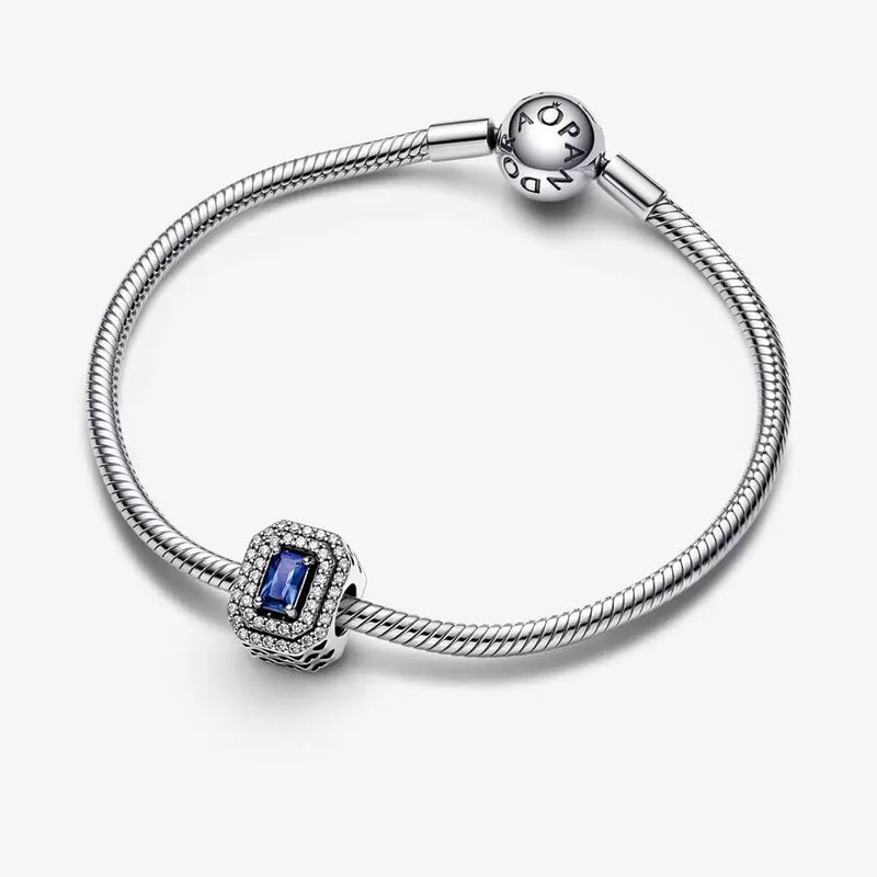 Blue Sparkling Leveled Rectangle Pandora Charm