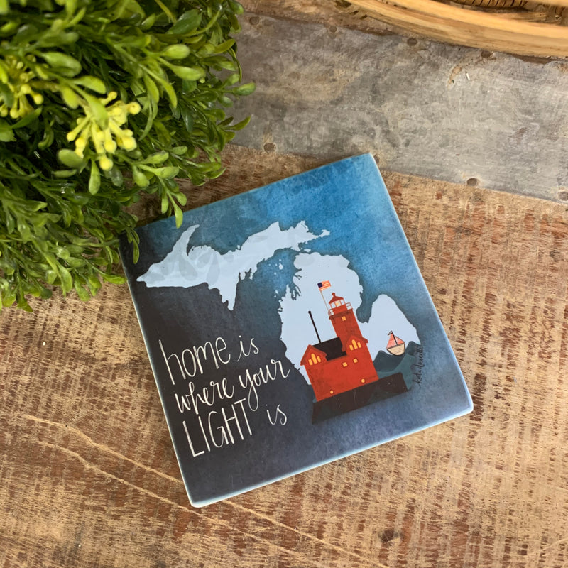 Home is Where Your Light Is Big Red Lighthouse Michigan Coaster
