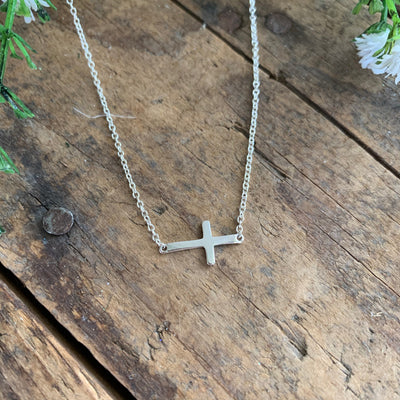 Sideways Cross Sterling Silver Necklace - Apothecary Gift Shop
