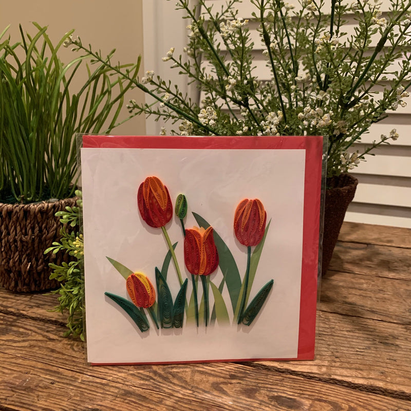 Red Tulips Quilling Card
