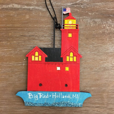 Hand Painted Big Red Lighthouse Ornament - Apothecary Gift Shop