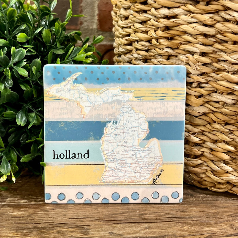 Custom Holland, Michigan Stripes & Dots Coaster