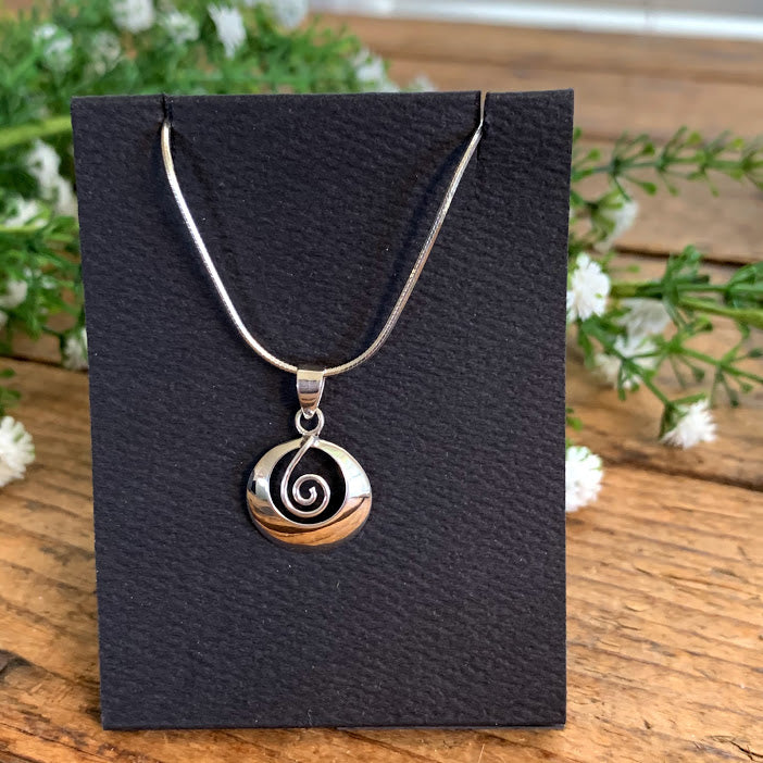 Sterling Silver Spiral in Circle Pendant - Apothecary Gift Shop