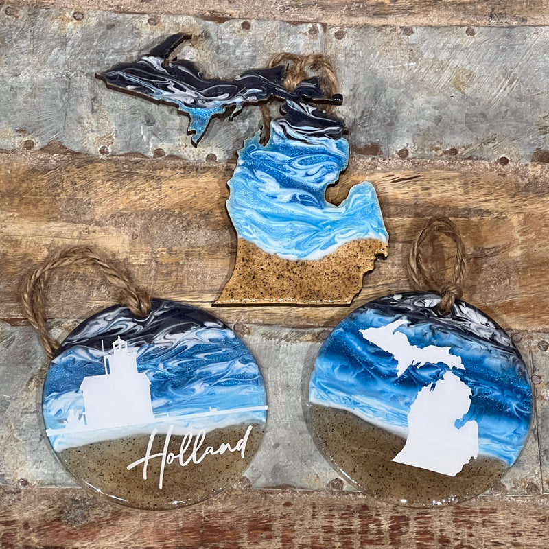 Michigan Ornaments with Sand from Lake Michigan Beaches